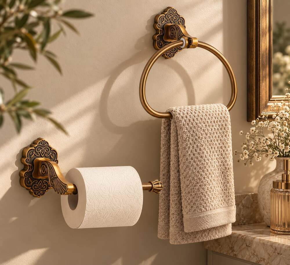 Antique gold  Bathroom Hardware Set Towel Ring Toilet Paper Holder